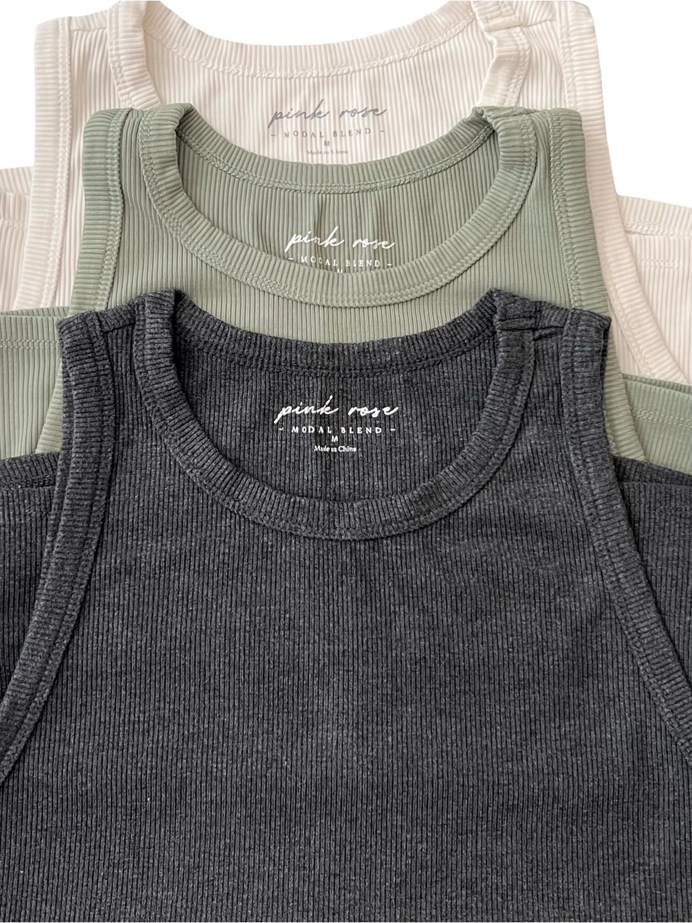 Ribbed Tank Top Set- White, Sage Green and Charcoal
